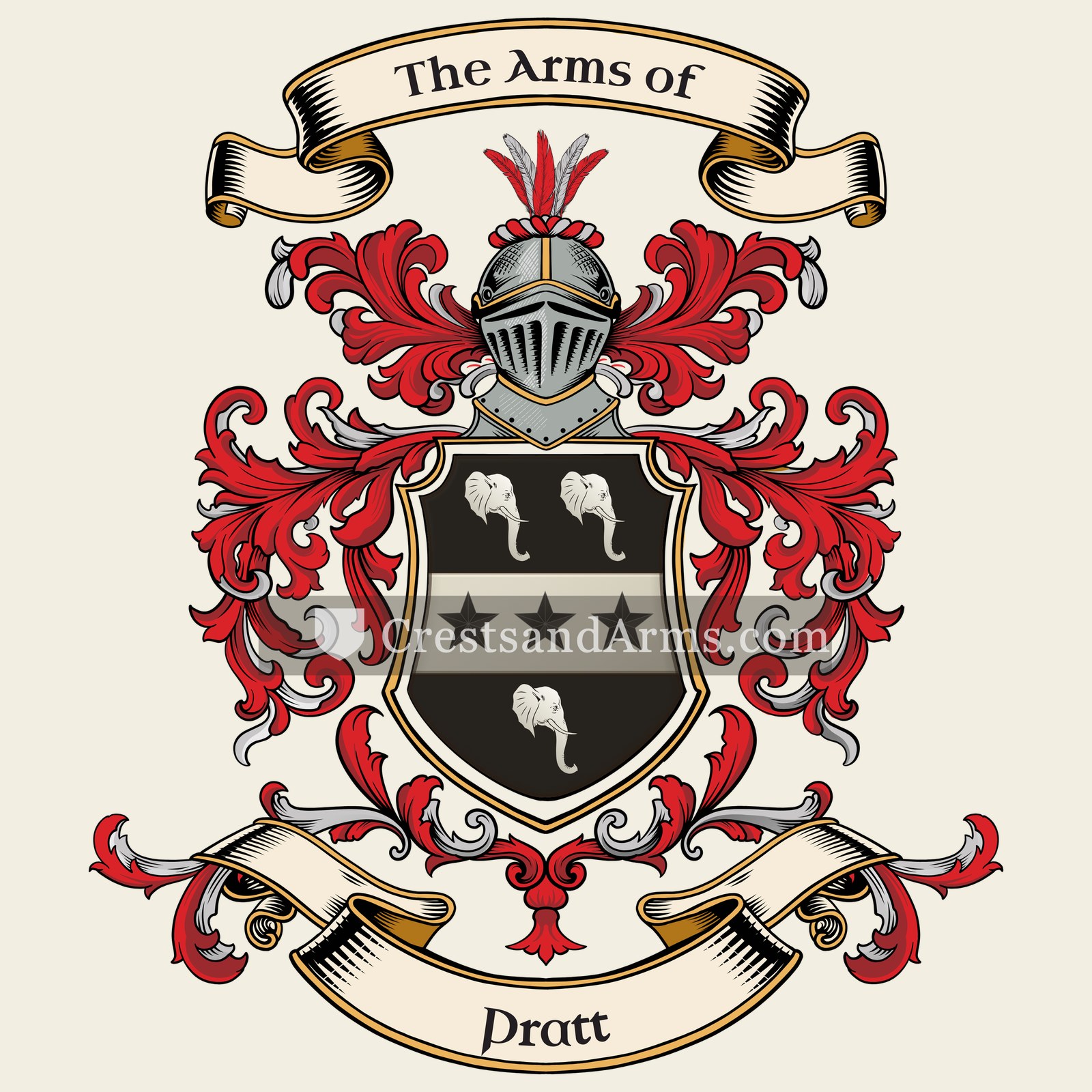 The Pratt coat of arms, drawn from the recorded blazon