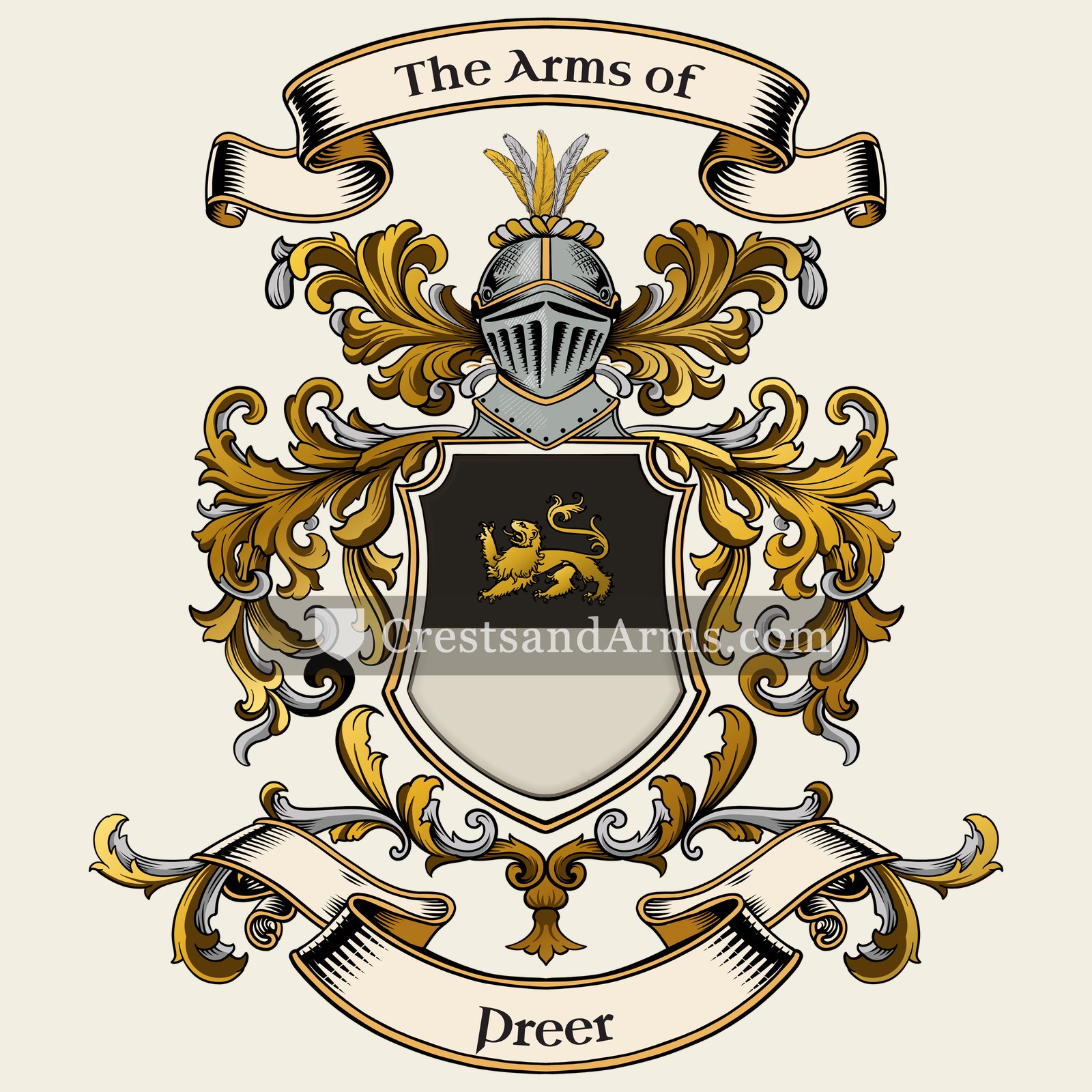 The Preer coat of arms, drawn from the recorded blazon