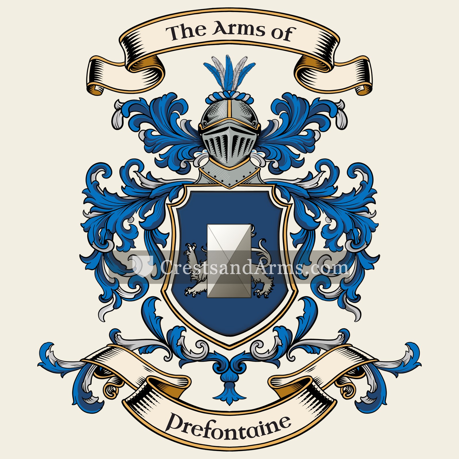 The Prefontaine coat of arms, drawn from the recorded blazon