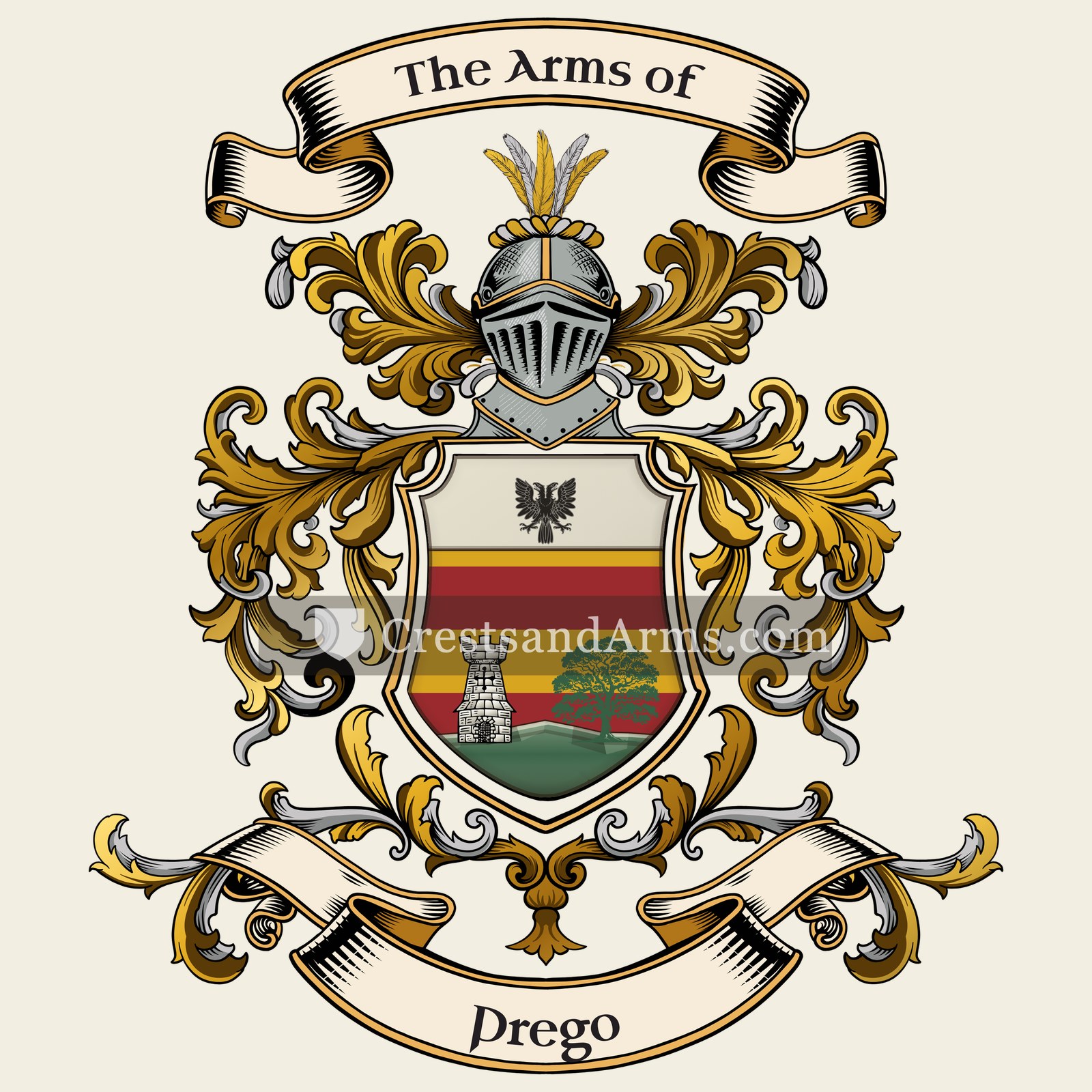 The Prego coat of arms, drawn from the recorded blazon
