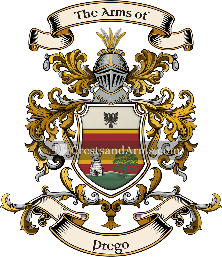 The Prego coat of arms, drawn from the recorded blazon