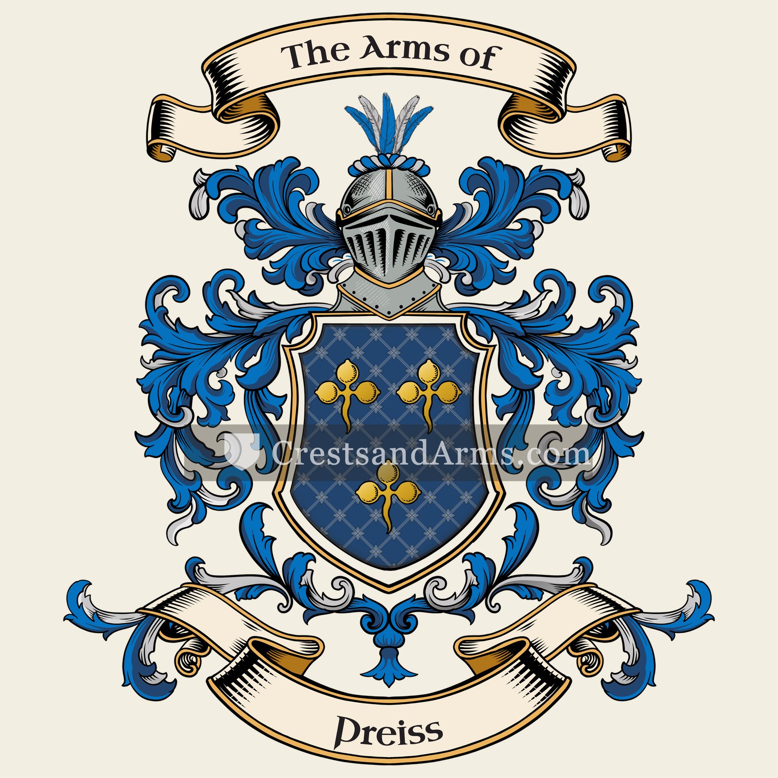 The Preiss coat of arms, drawn from the recorded blazon