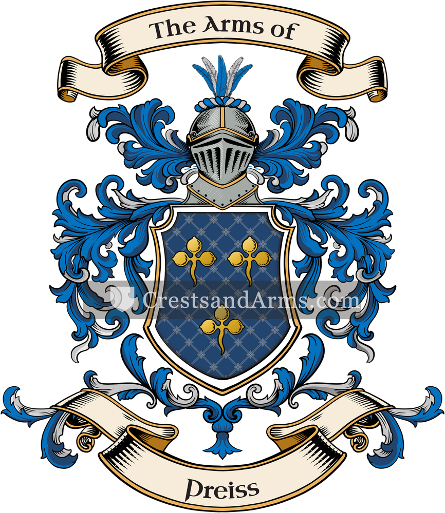 The Preiss coat of arms, drawn from the recorded blazon