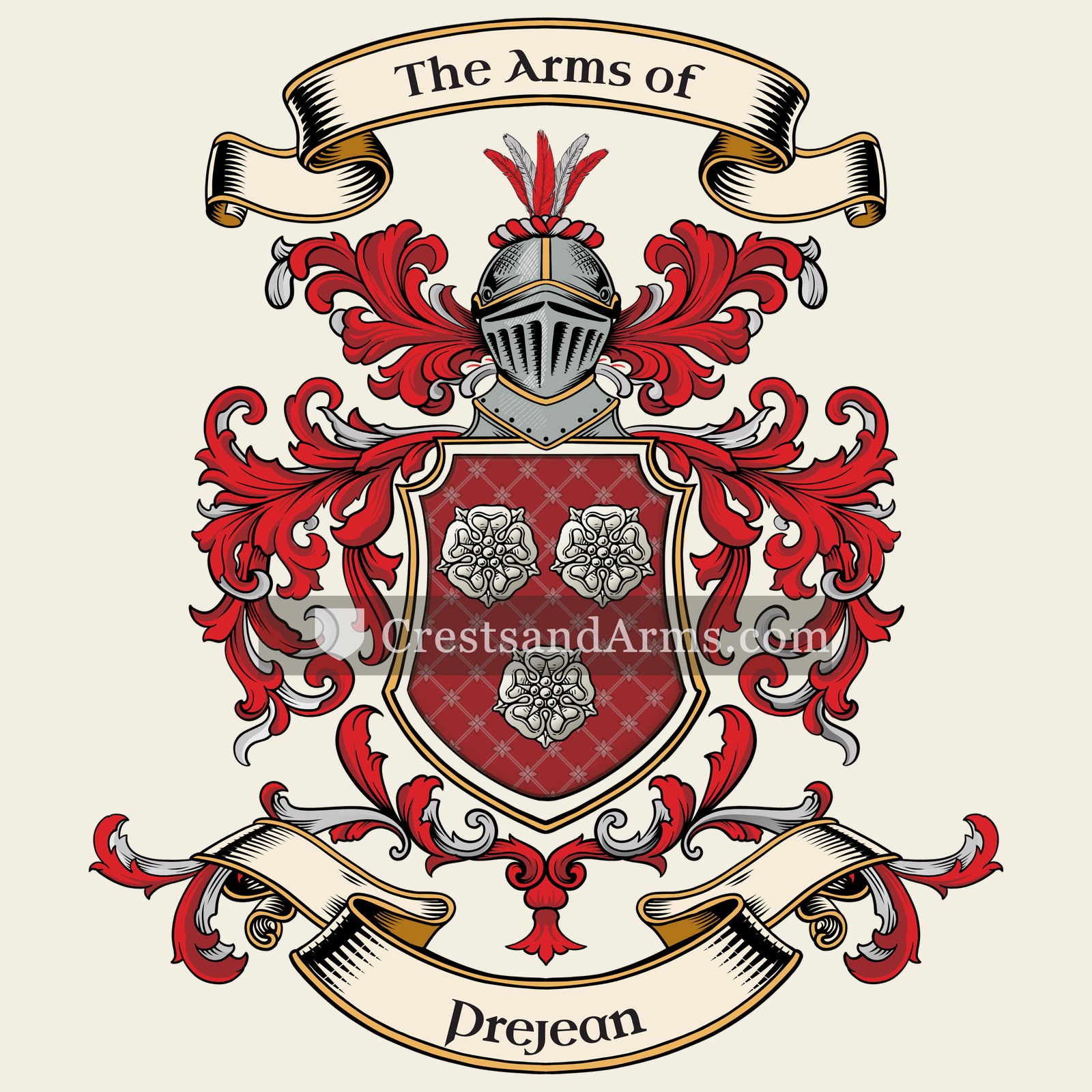 The Prejean coat of arms, drawn from the recorded blazon