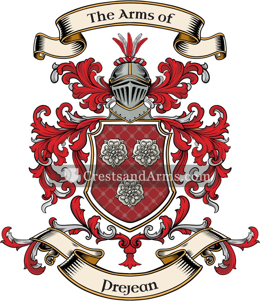 The Prejean coat of arms, drawn from the recorded blazon