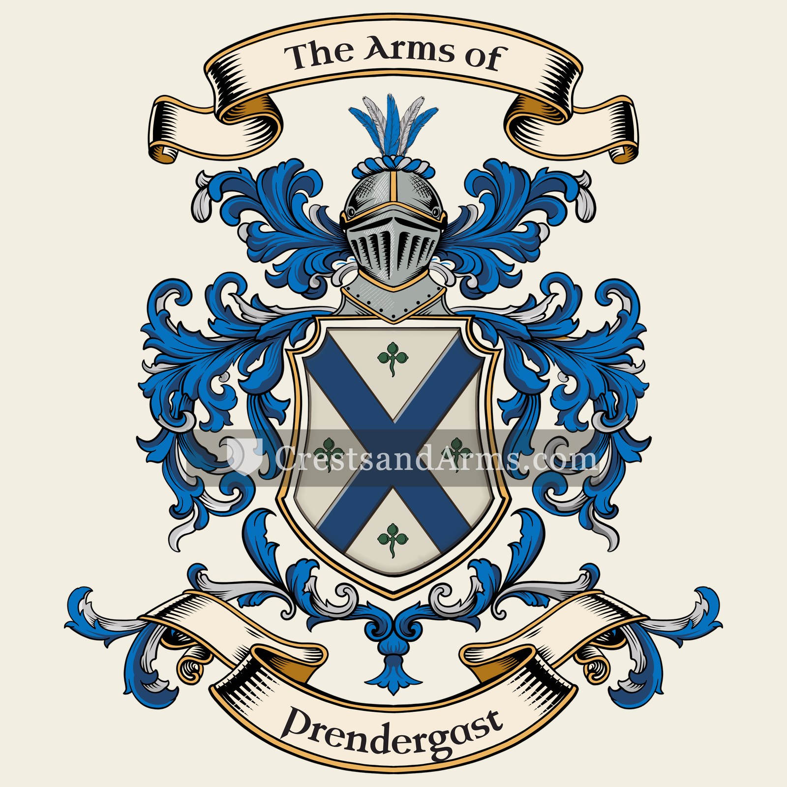 The Prendergast coat of arms, drawn from the recorded blazon