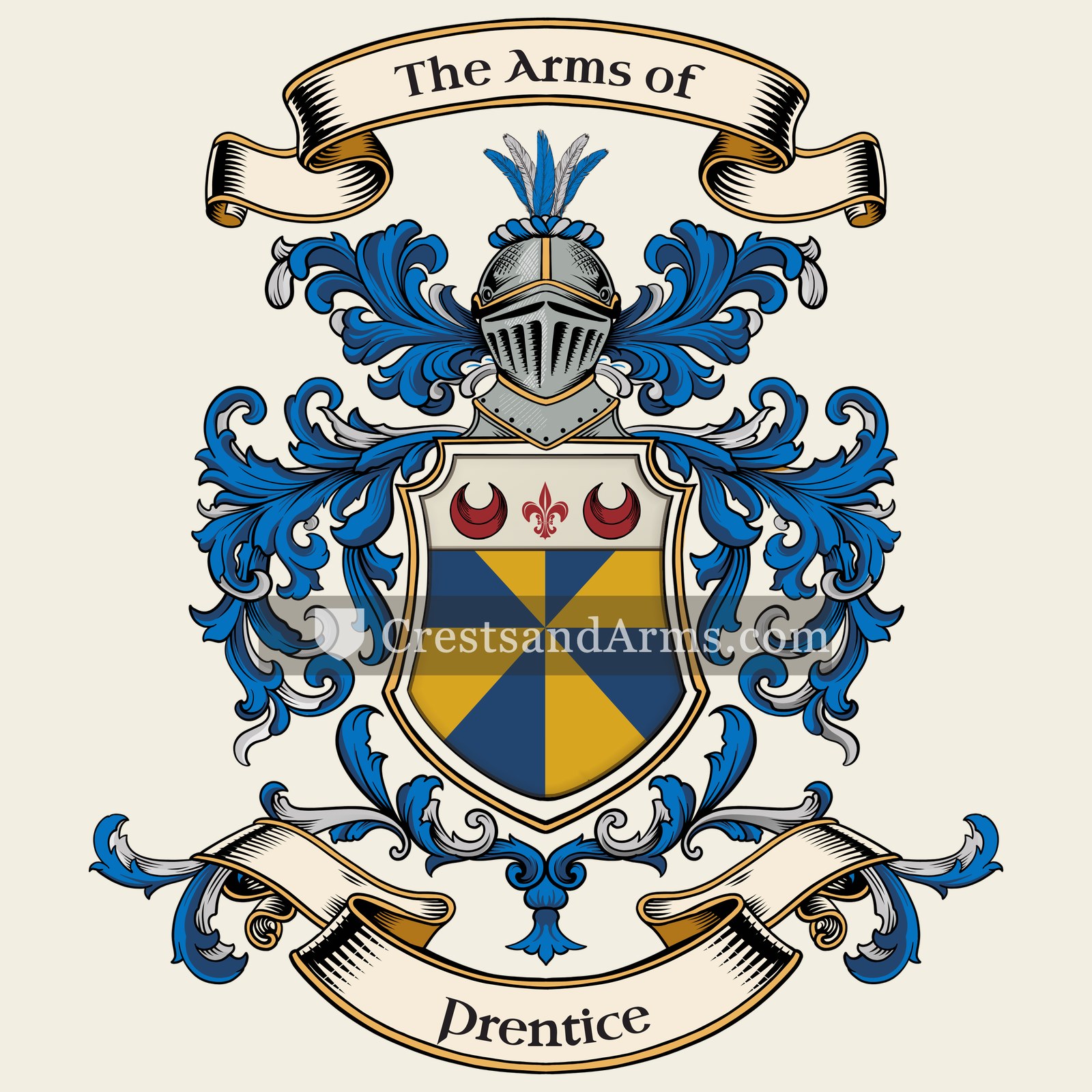 The Prentice coat of arms, drawn from the recorded blazon