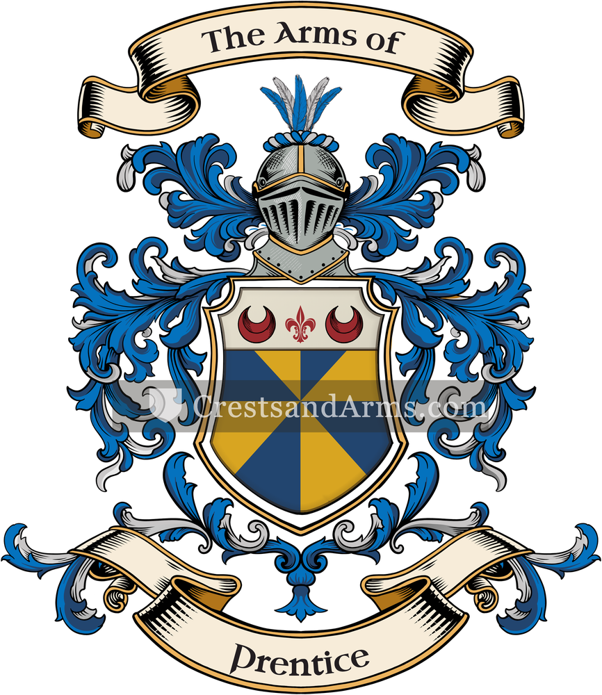 The Prentice coat of arms, drawn from the recorded blazon