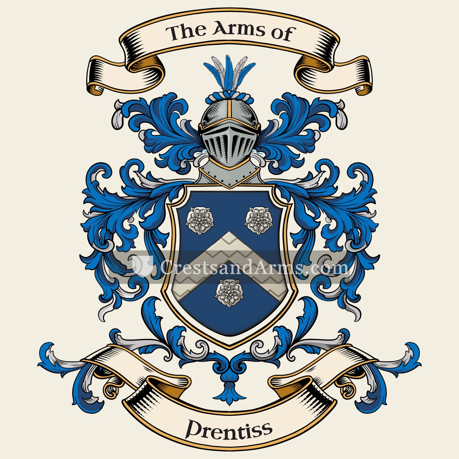 The Prentiss coat of arms, drawn from the recorded blazon