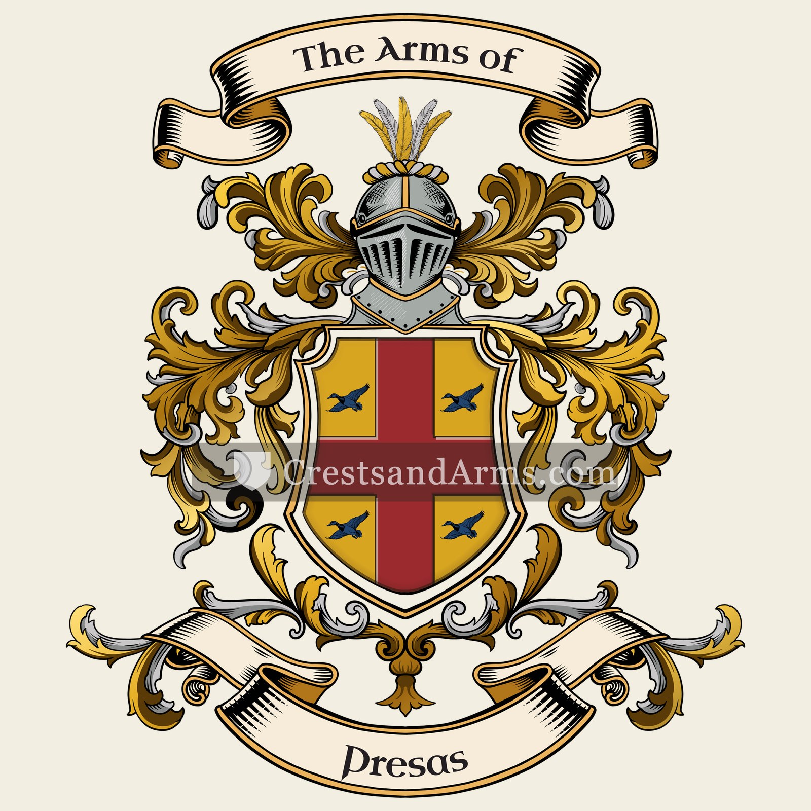 The Presas coat of arms, drawn from the recorded blazon