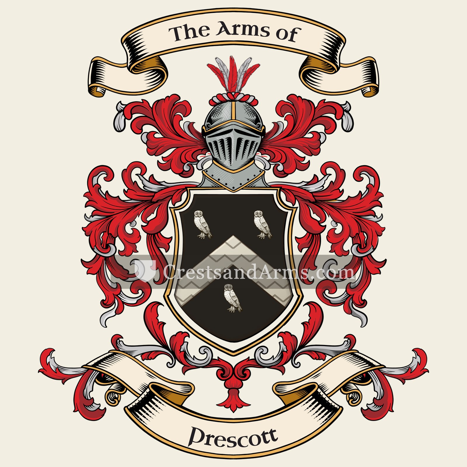 The Prescott coat of arms, drawn from the recorded blazon
