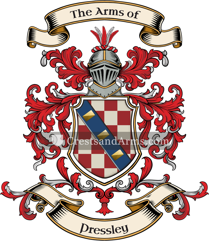 The Pressley coat of arms, drawn from the recorded blazon