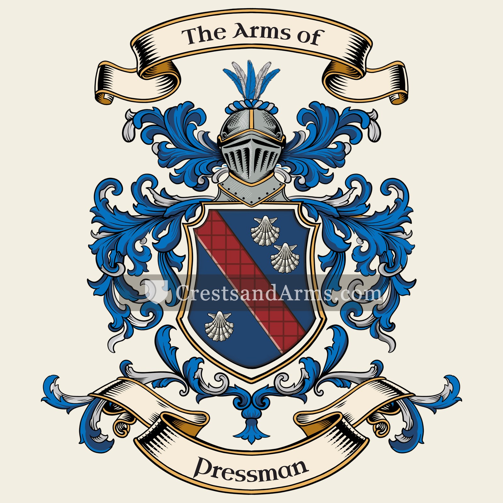 The Pressman coat of arms, drawn from the recorded blazon