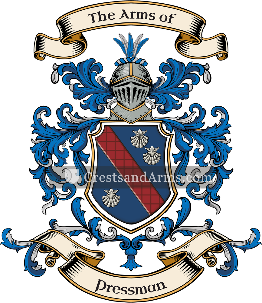 The Pressman coat of arms, drawn from the recorded blazon