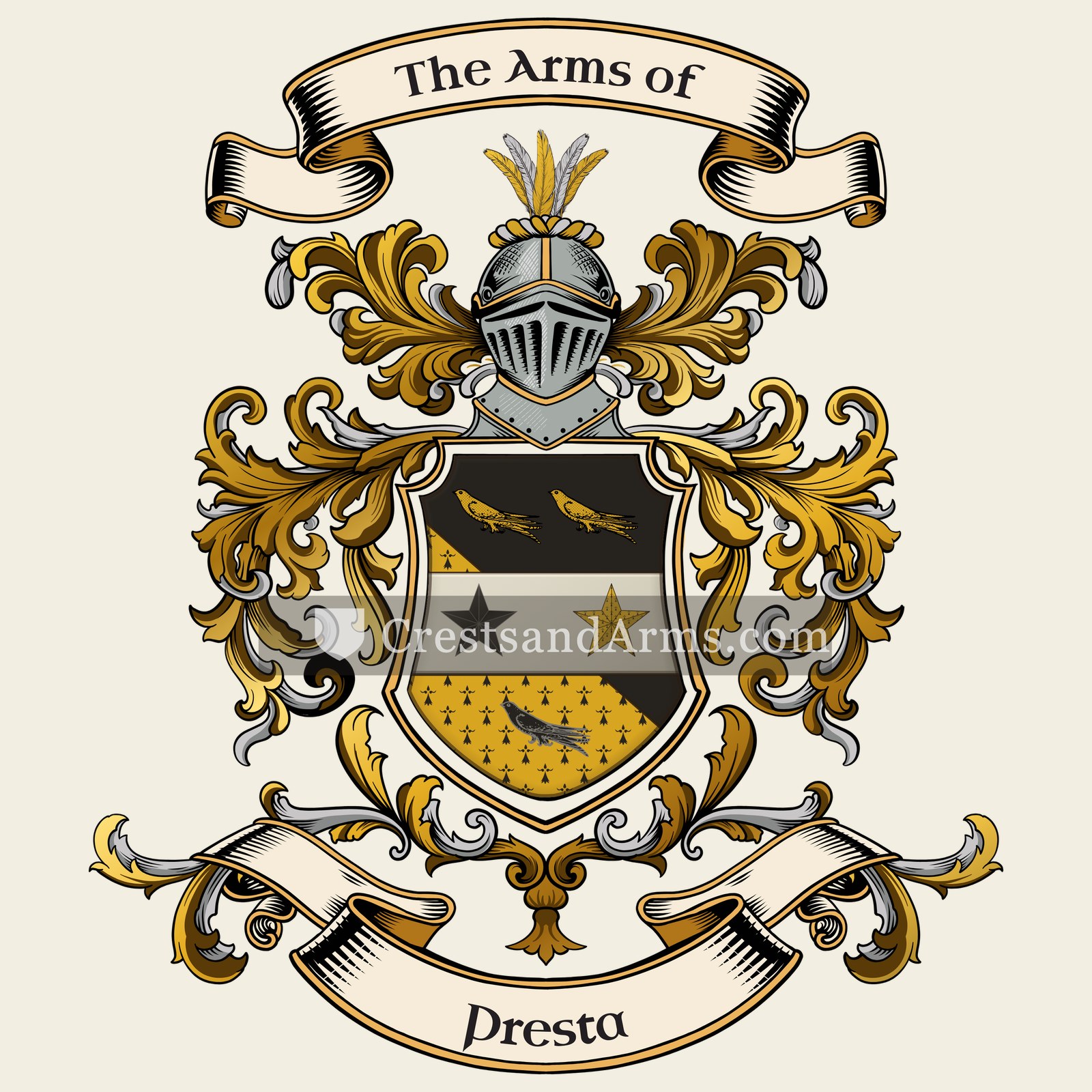 The Presta coat of arms, drawn from the recorded blazon