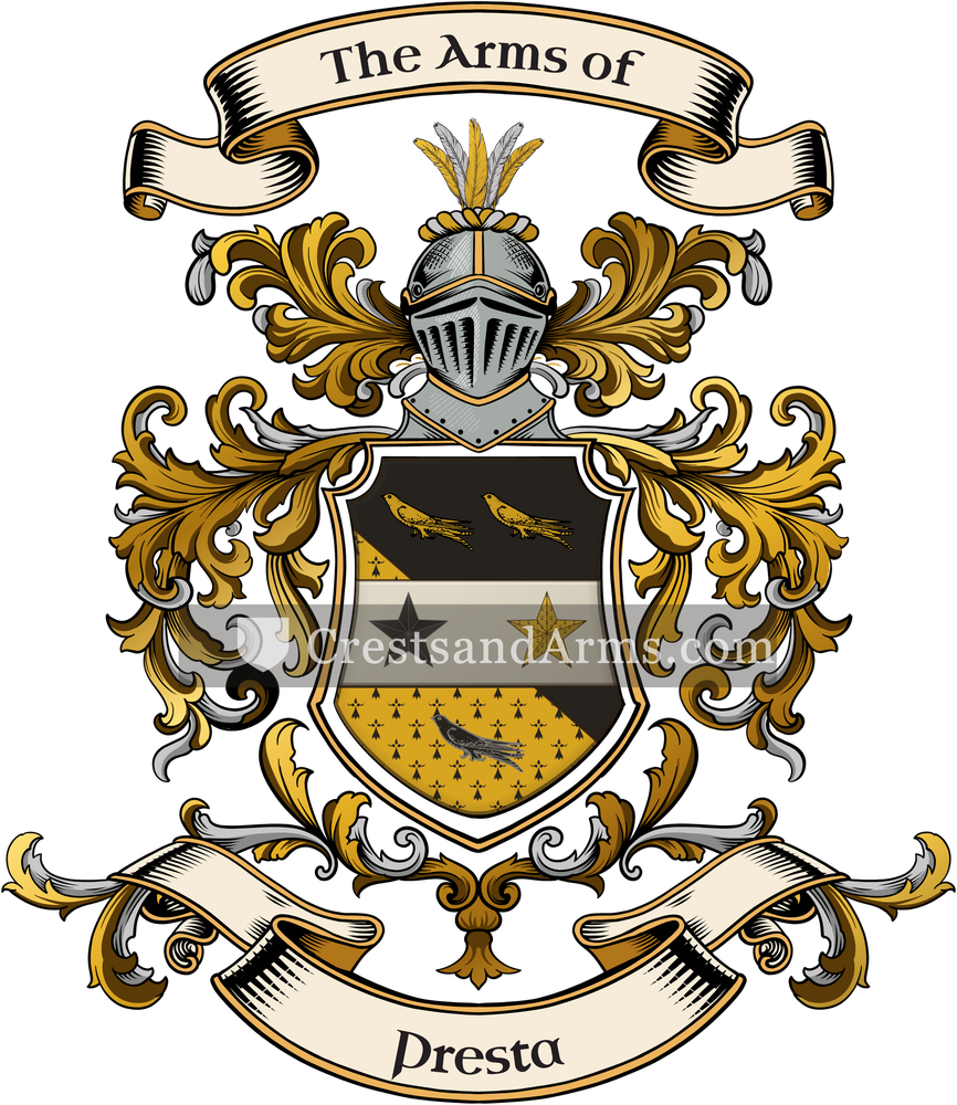 The Presta coat of arms, drawn from the recorded blazon