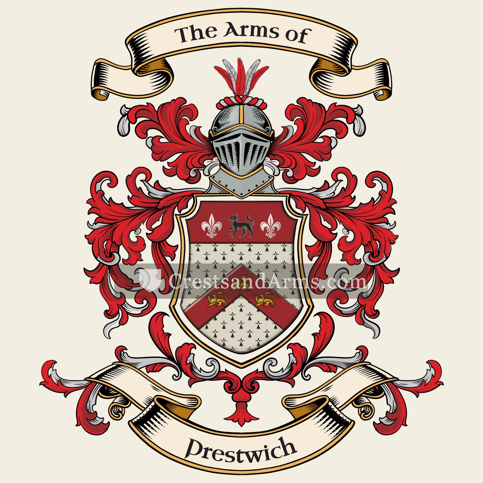 The Prestwich coat of arms, drawn from the recorded blazon