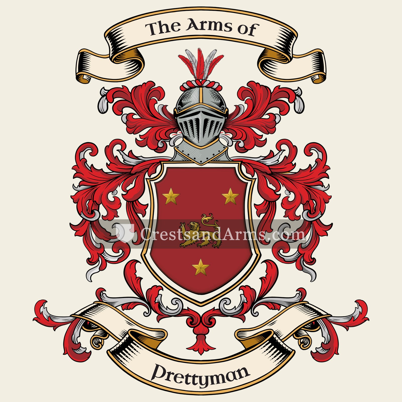 The Prettyman coat of arms, drawn from the recorded blazon