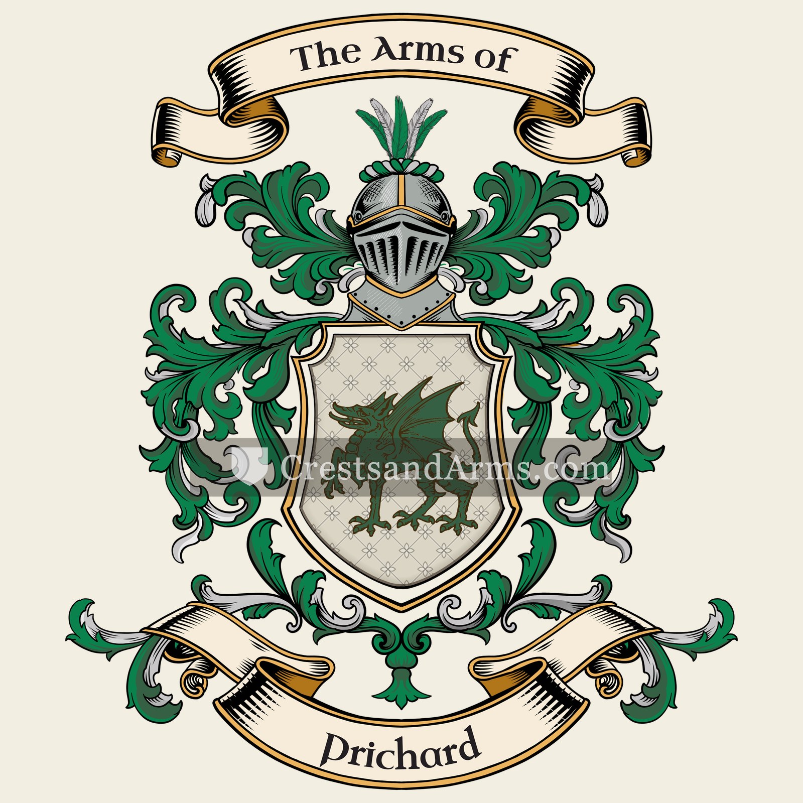 The Prichard coat of arms, drawn from the recorded blazon