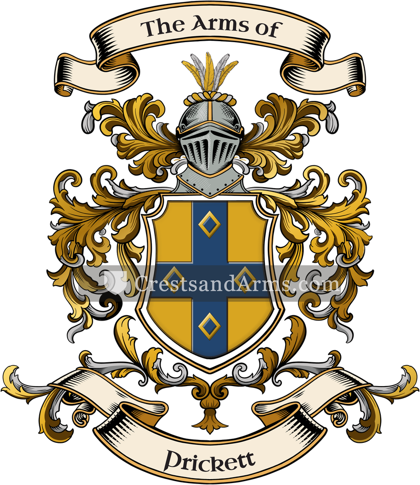 The Prickett coat of arms, drawn from the recorded blazon