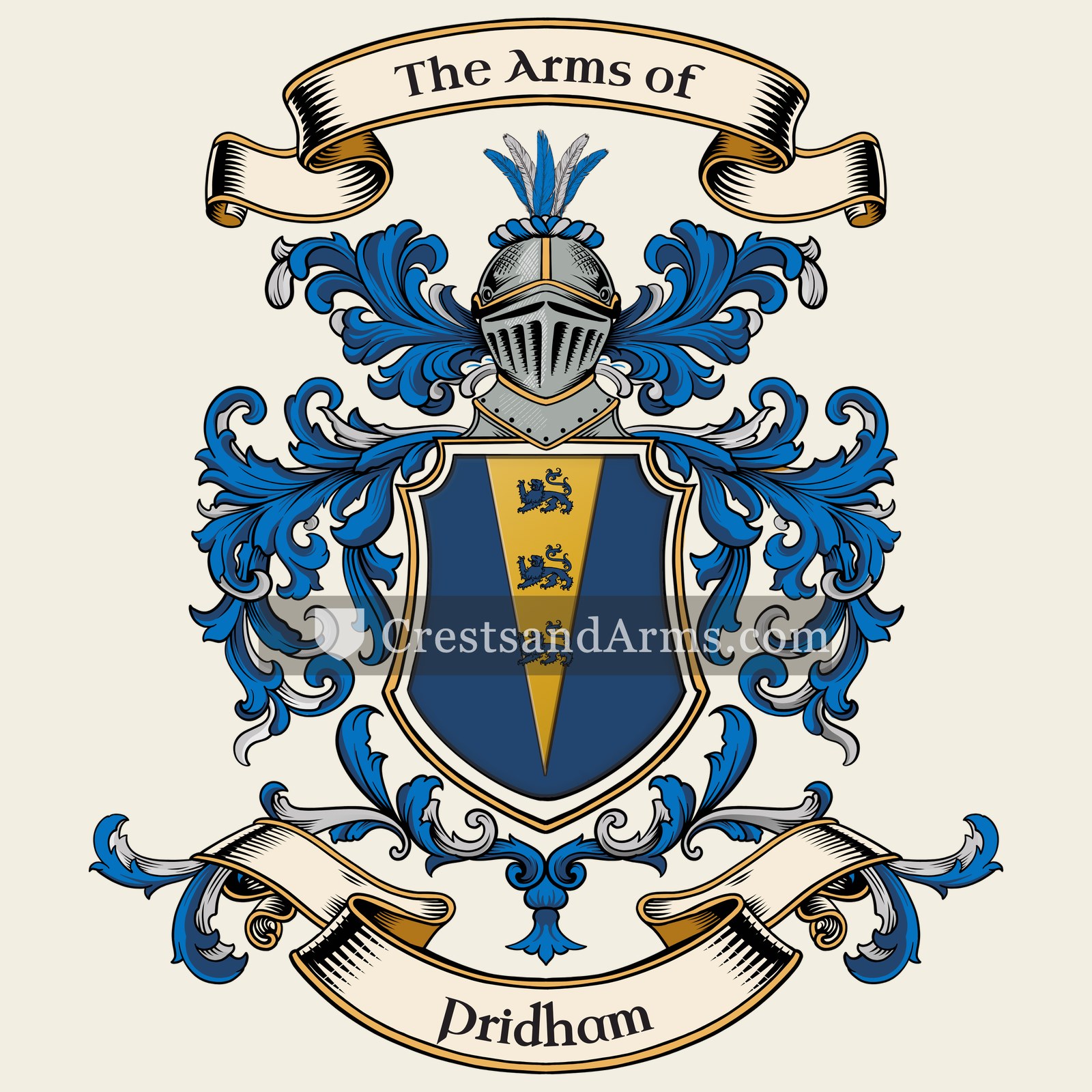 The Pridham coat of arms, drawn from the recorded blazon