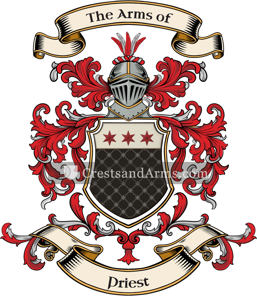 The Priest coat of arms, drawn from the recorded blazon