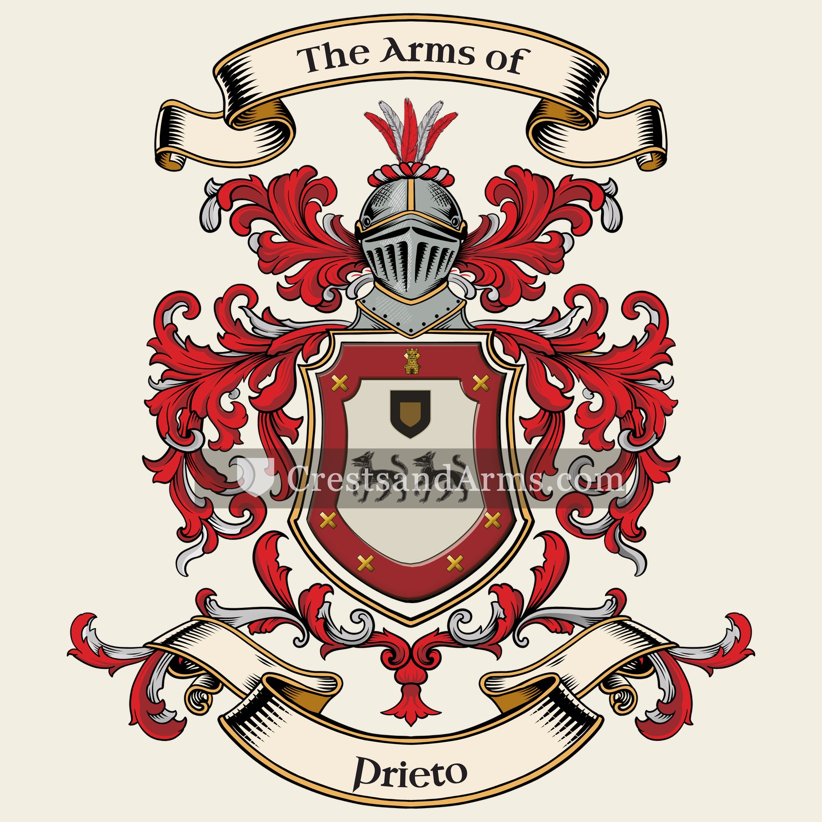 The Prieto coat of arms, drawn from the recorded blazon