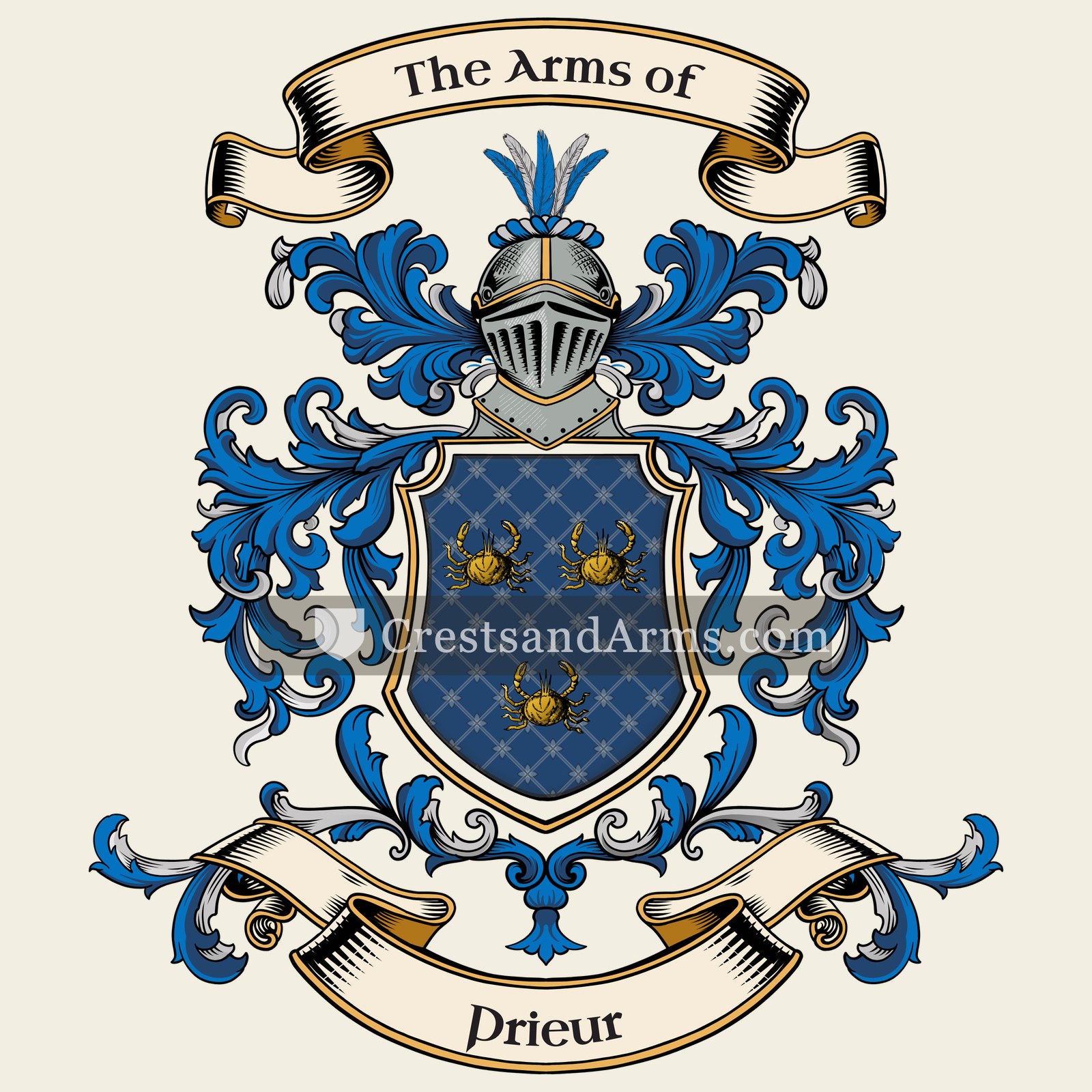 The Prieur coat of arms, drawn from the recorded blazon