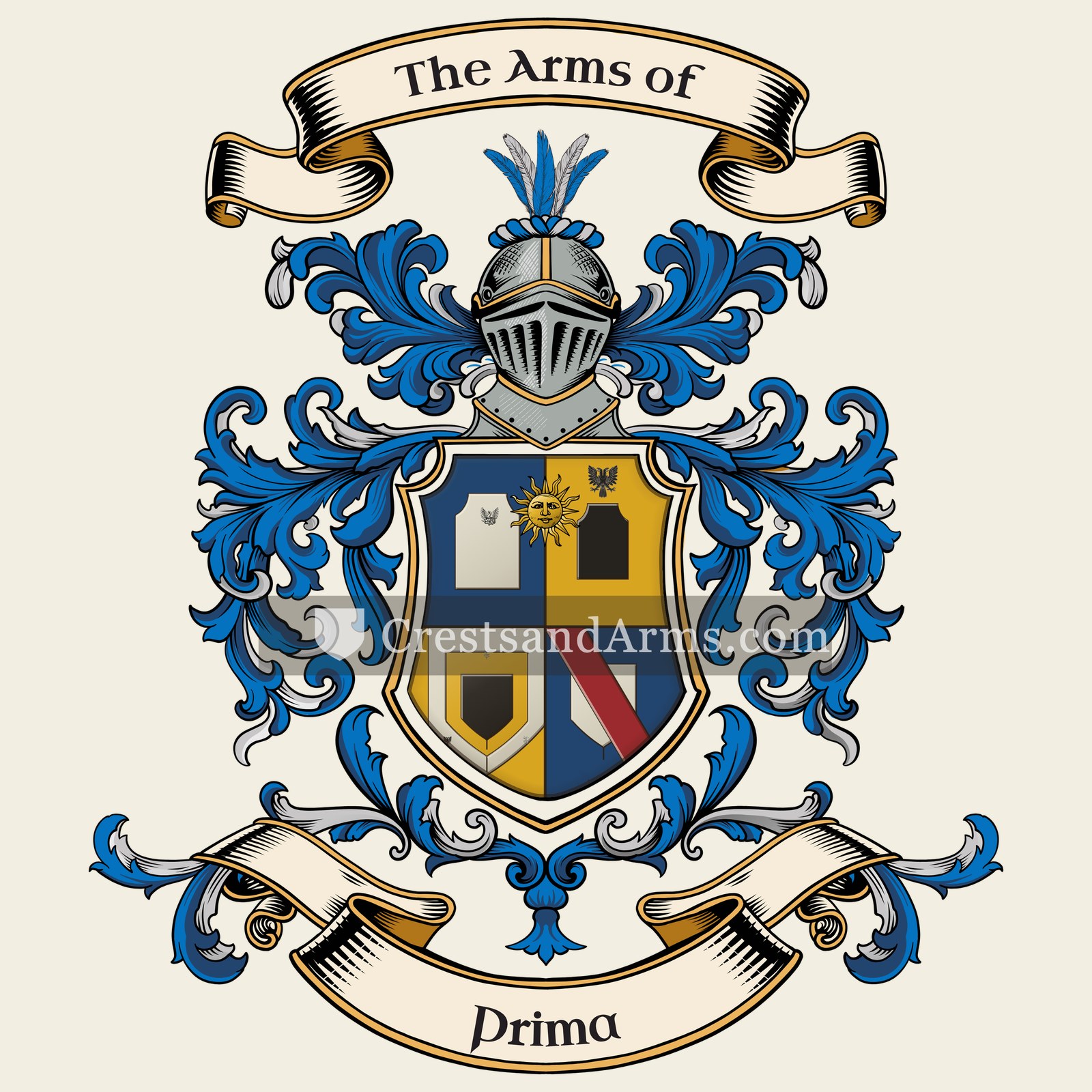 The Prima coat of arms, drawn from the recorded blazon