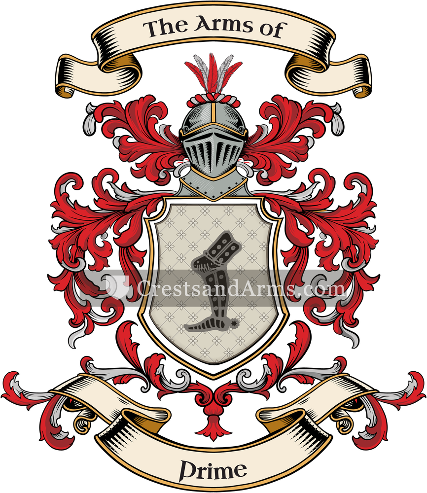 The Prime coat of arms, drawn from the recorded blazon
