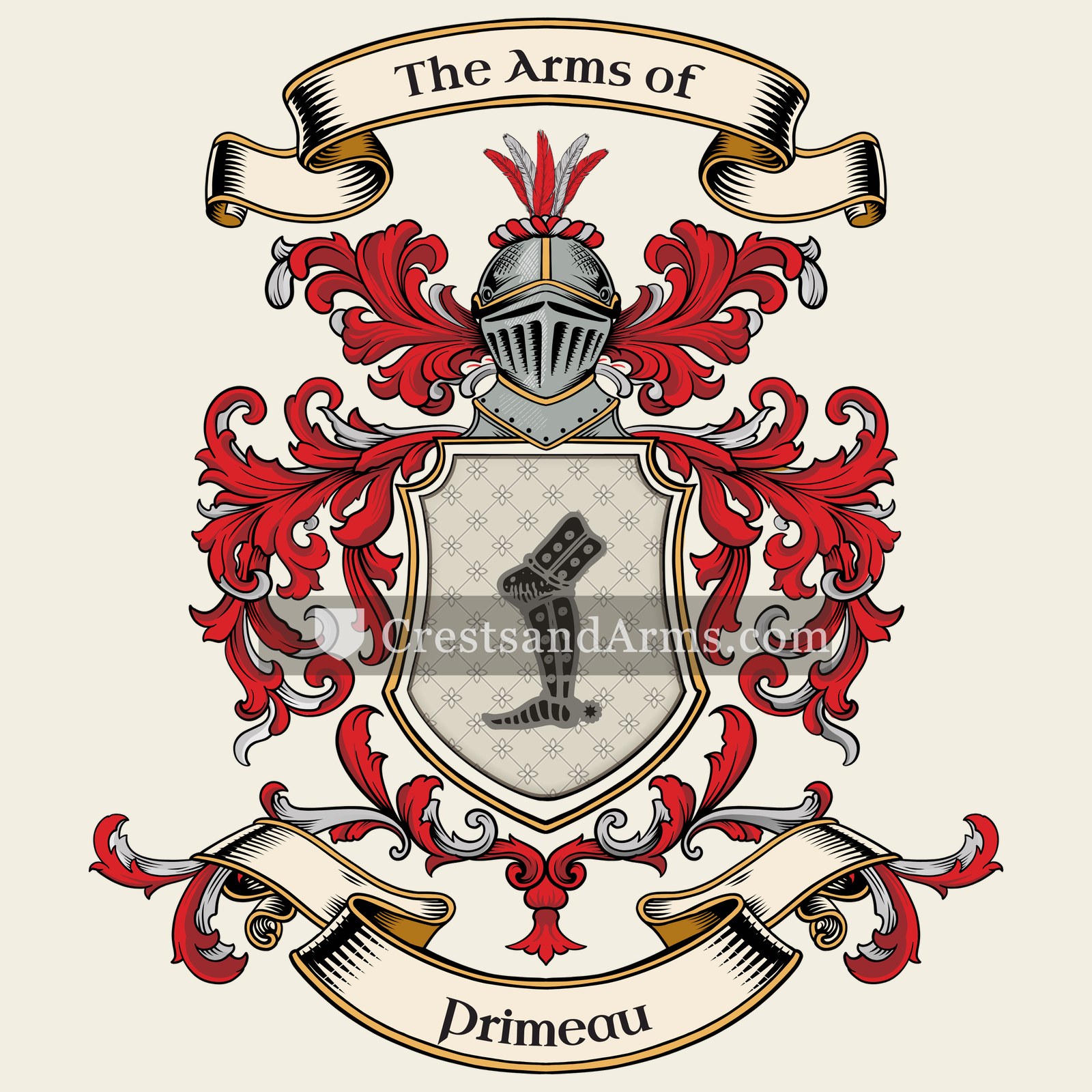 The Primeau coat of arms, drawn from the recorded blazon