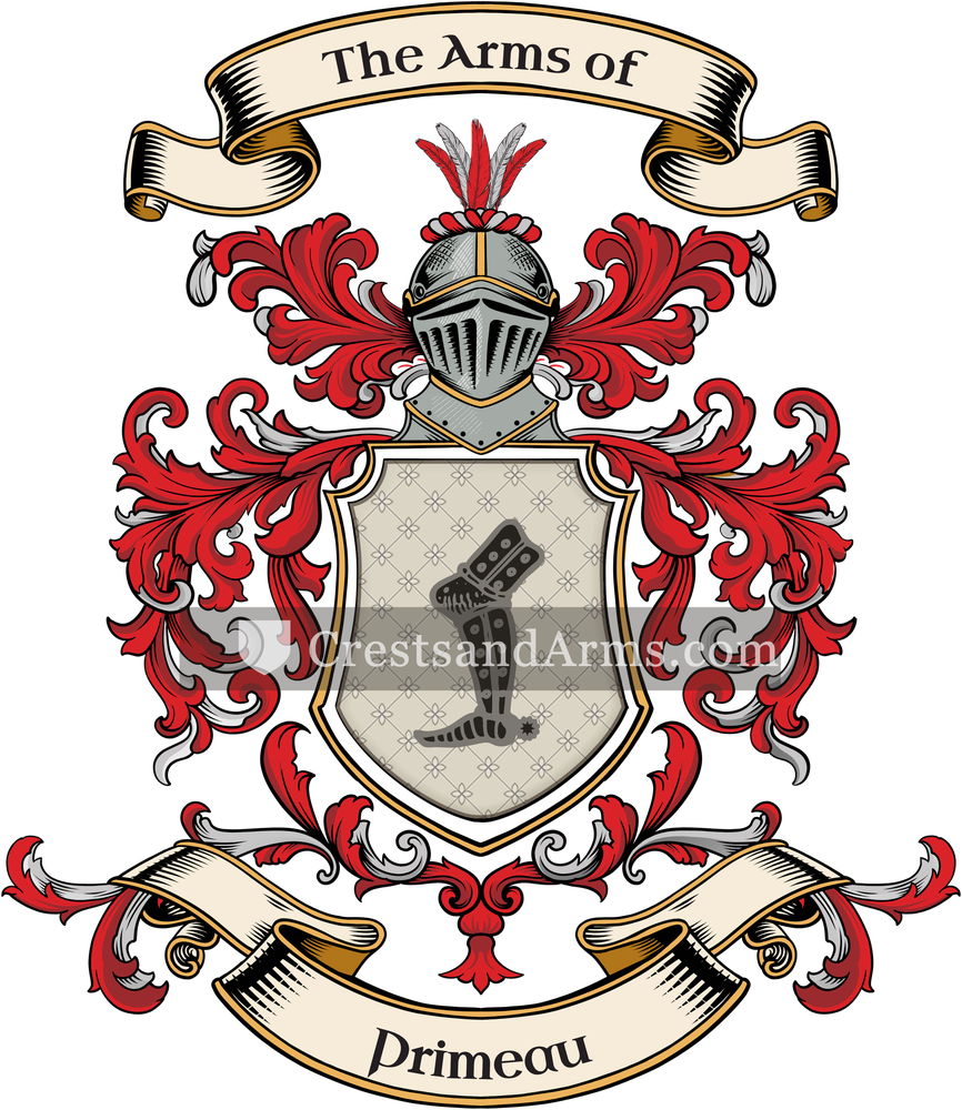 The Primeau coat of arms, drawn from the recorded blazon