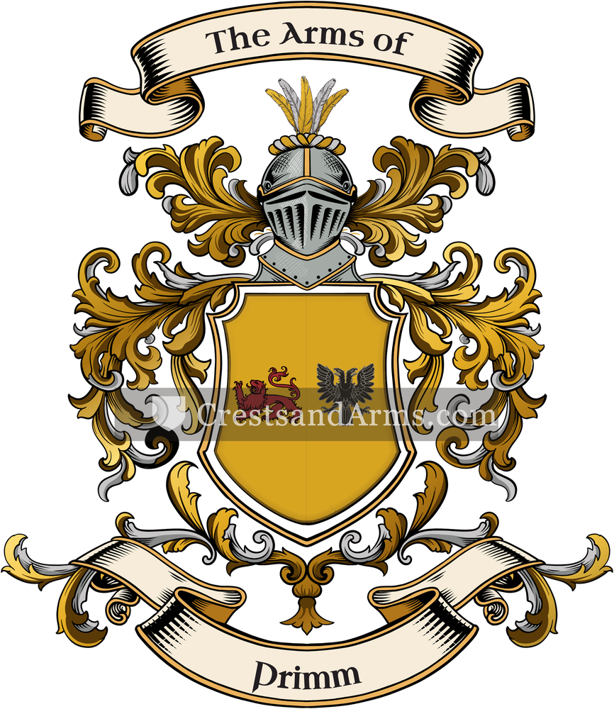 The Primm coat of arms, drawn from the recorded blazon