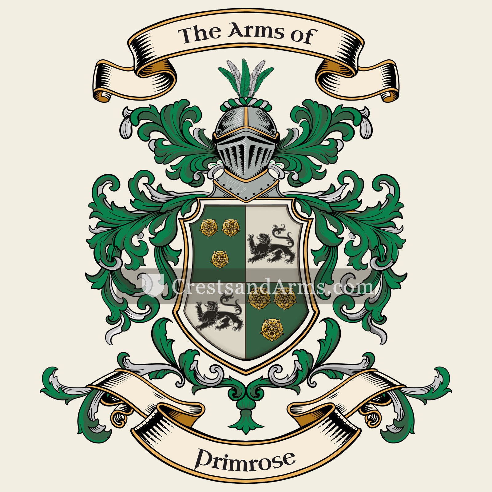 The Primrose coat of arms, drawn from the recorded blazon