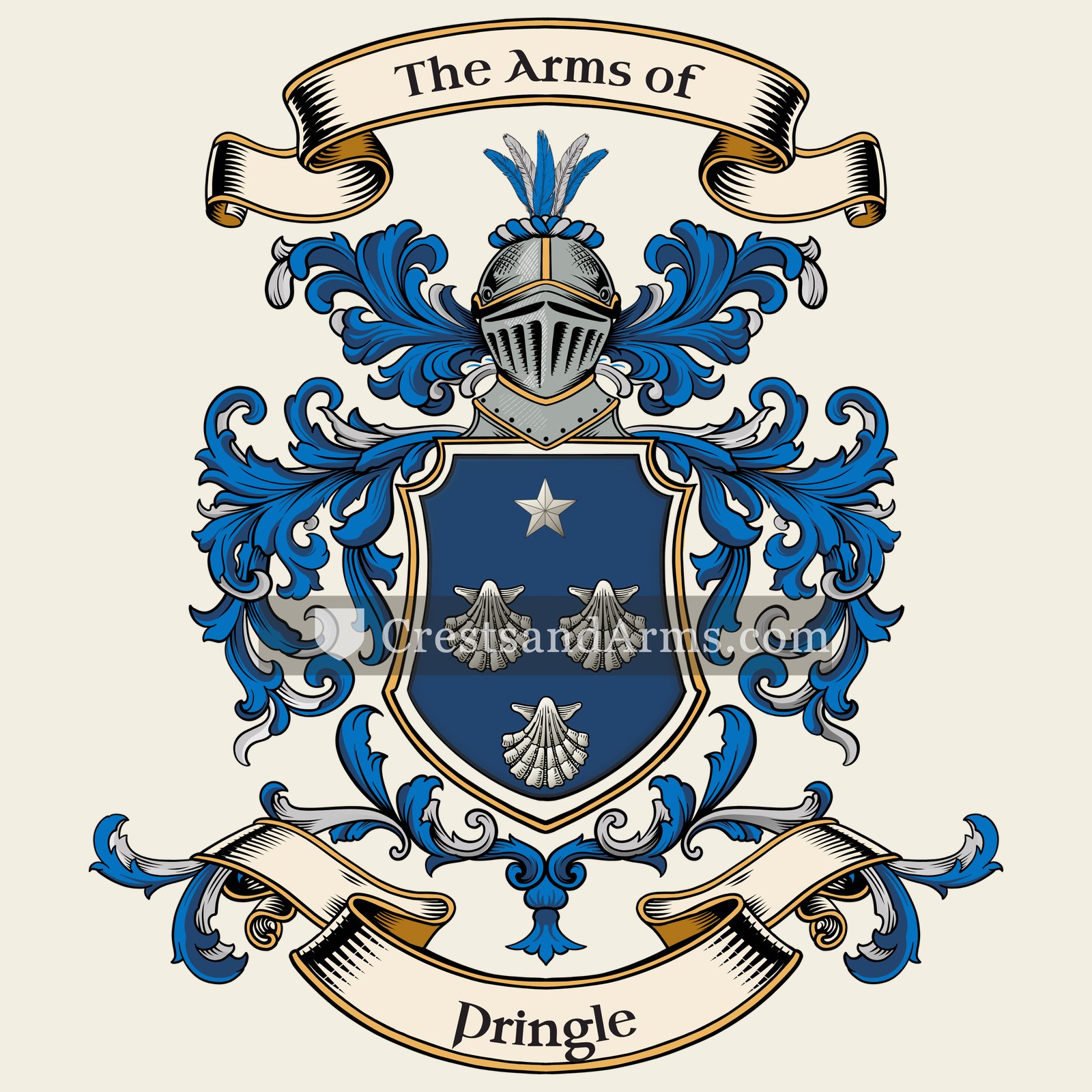 The Pringle coat of arms, drawn from the recorded blazon
