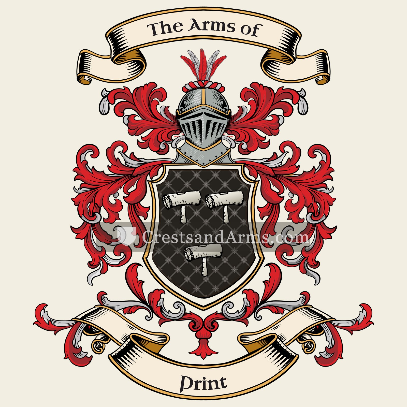 The Print coat of arms, drawn from the recorded blazon