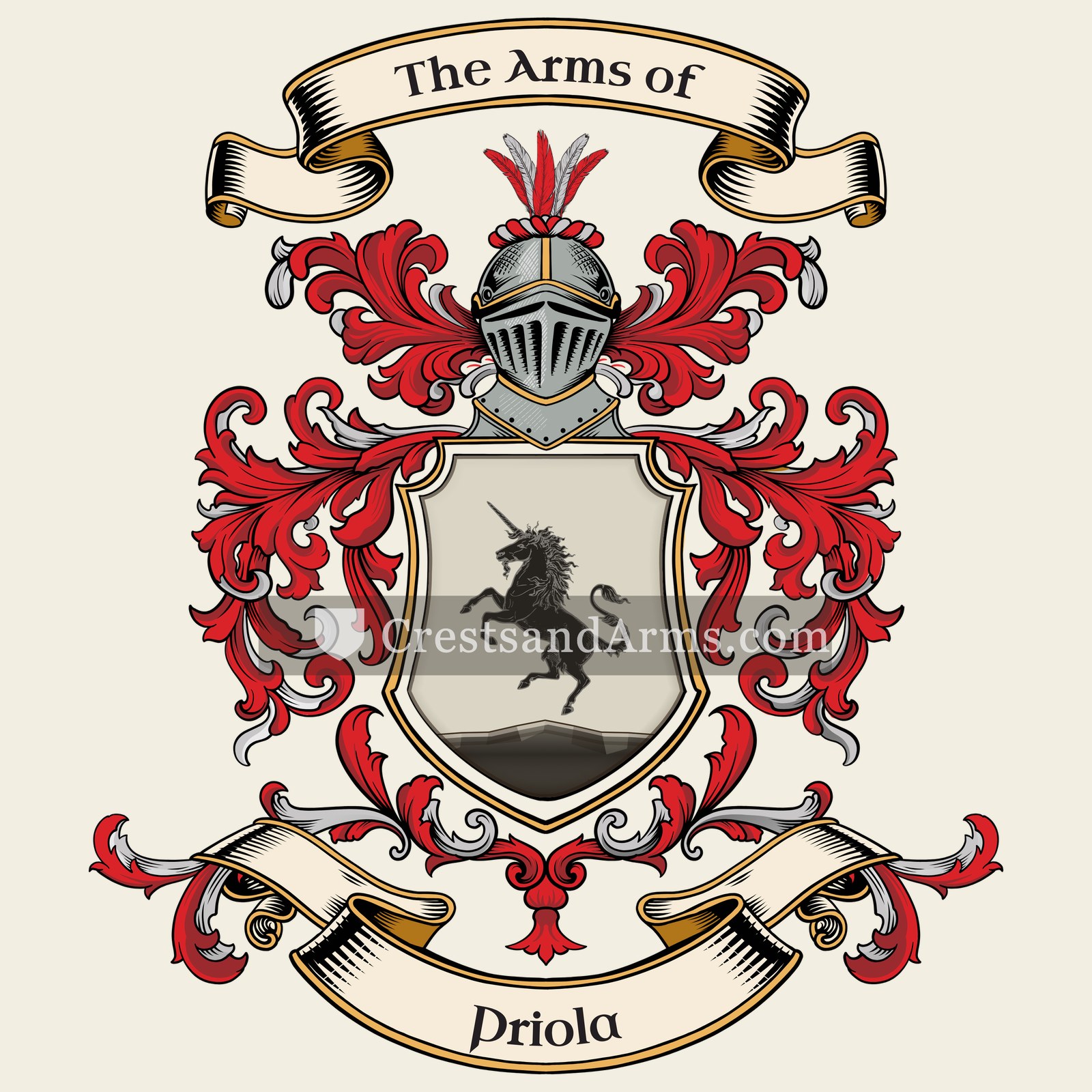 The Priola coat of arms, drawn from the recorded blazon