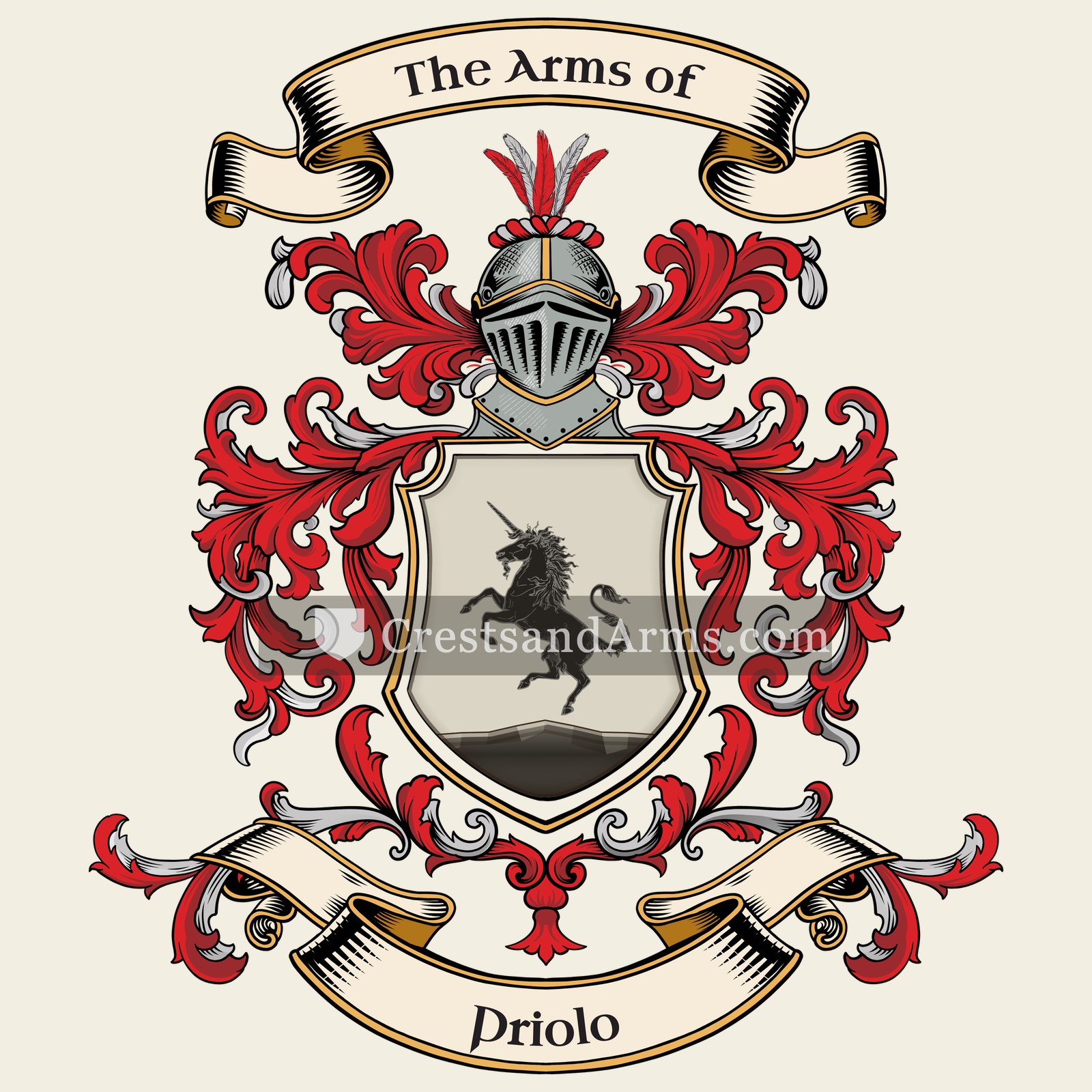 The Priolo coat of arms, drawn from the recorded blazon
