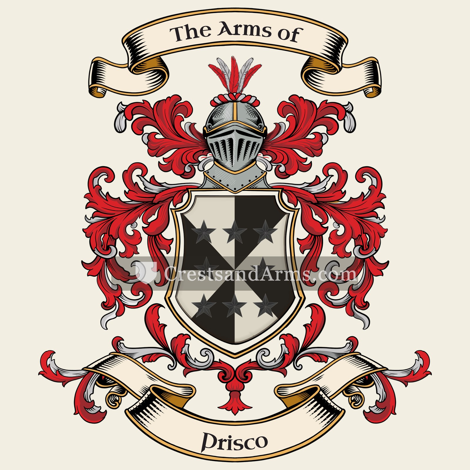 The Prisco coat of arms, drawn from the recorded blazon
