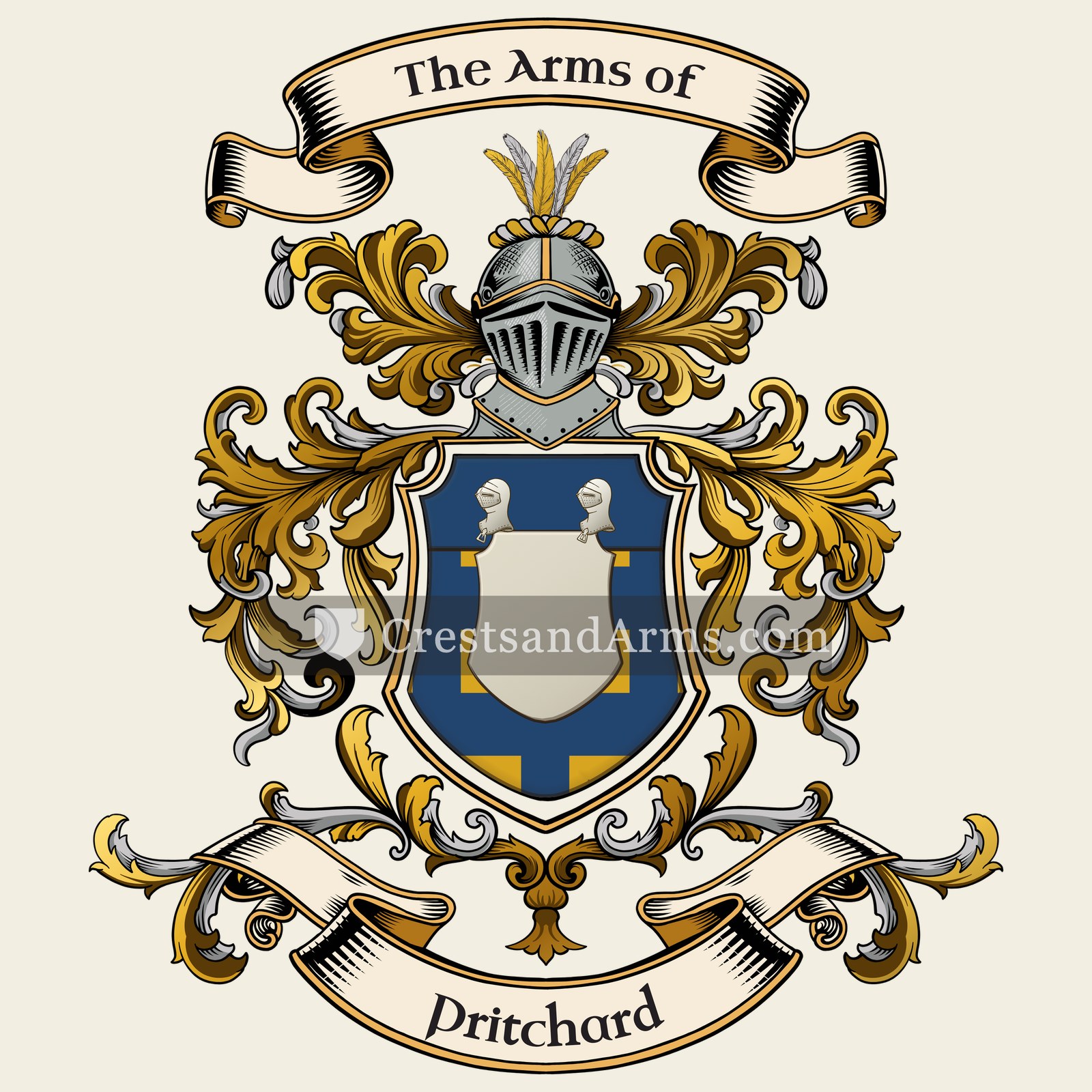 The Pritchard coat of arms, drawn from the recorded blazon