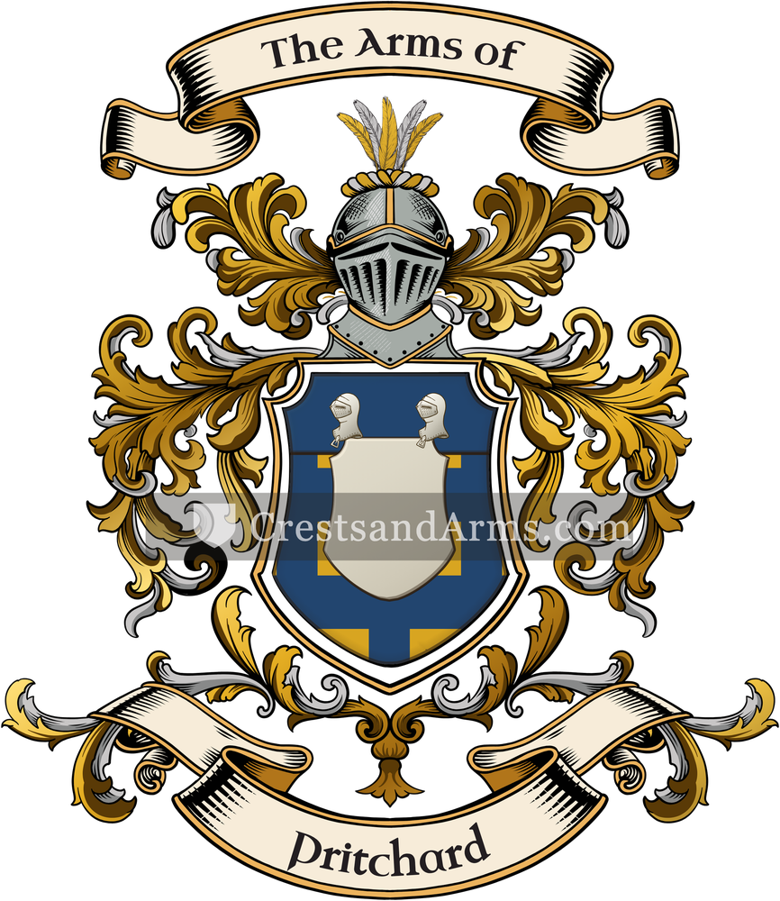 The Pritchard coat of arms, drawn from the recorded blazon