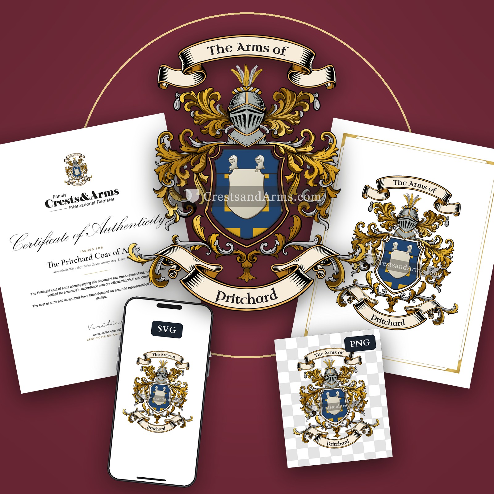 The Pritchard arms on the coat of arms — digital pack