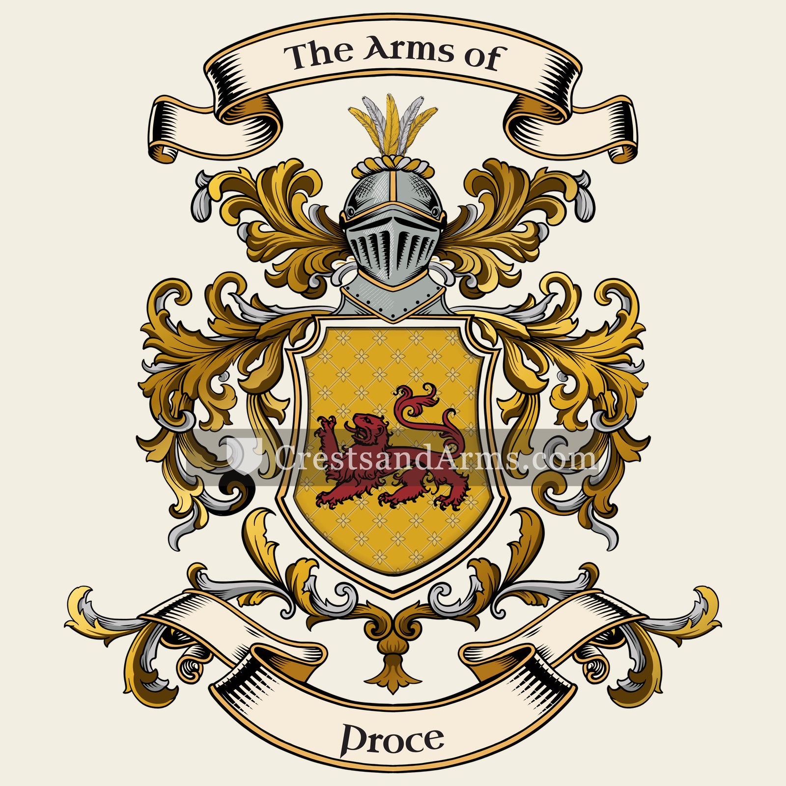 The Proce coat of arms, drawn from the recorded blazon
