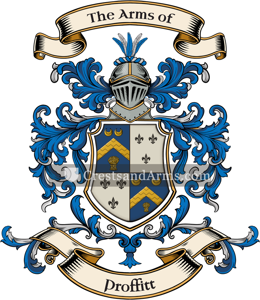 The Proffitt coat of arms, drawn from the recorded blazon