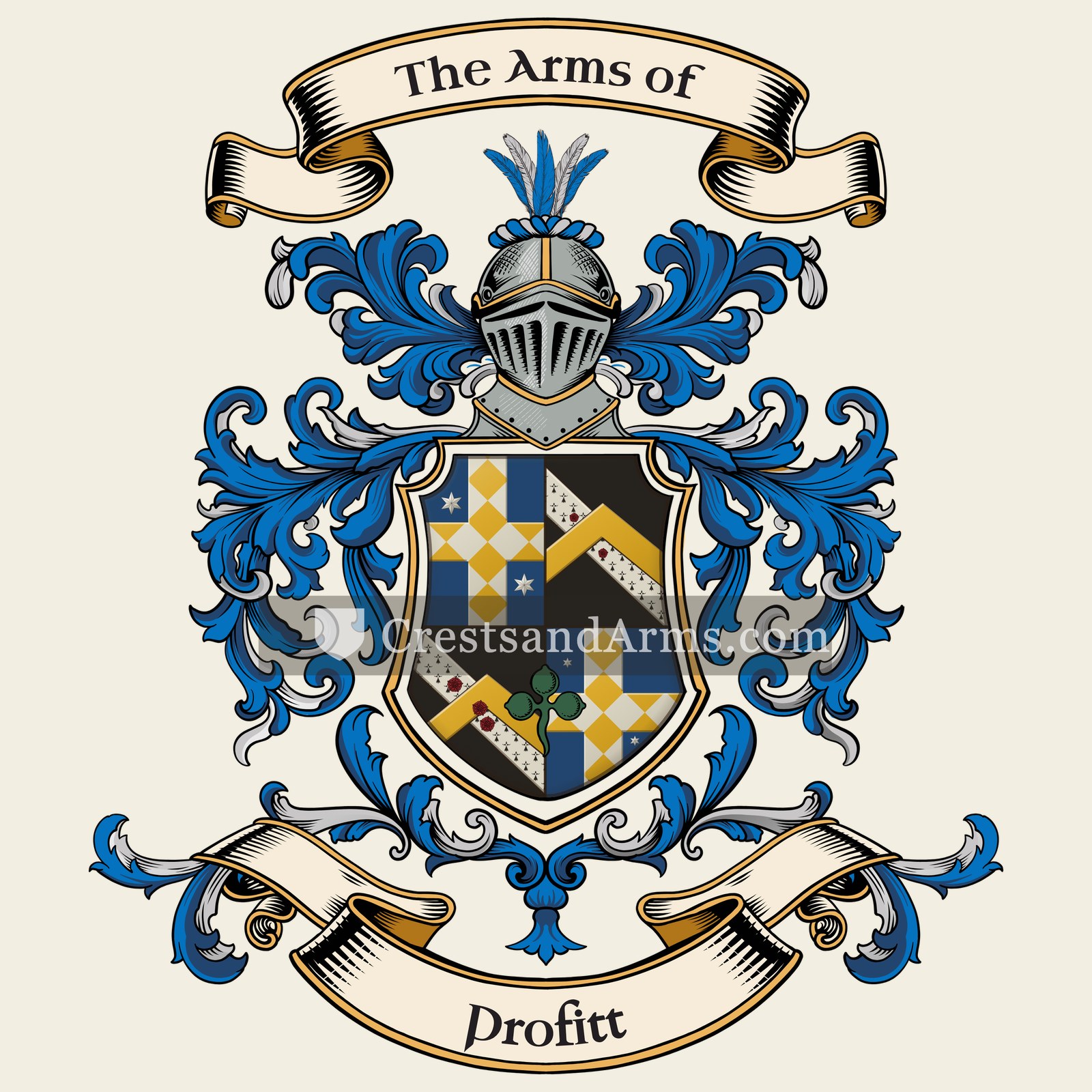 The Profitt coat of arms, drawn from the recorded blazon