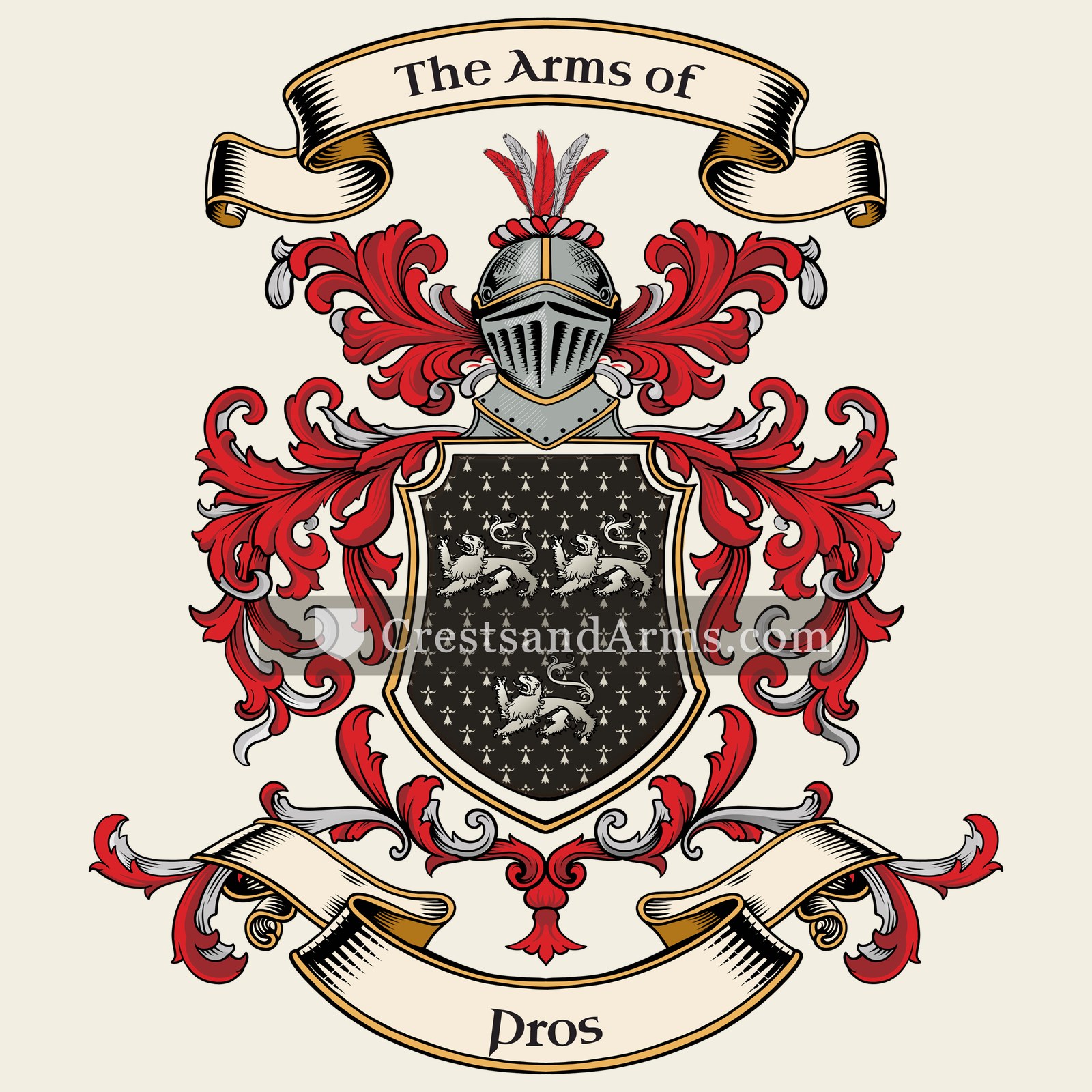 The Pros coat of arms, drawn from the recorded blazon