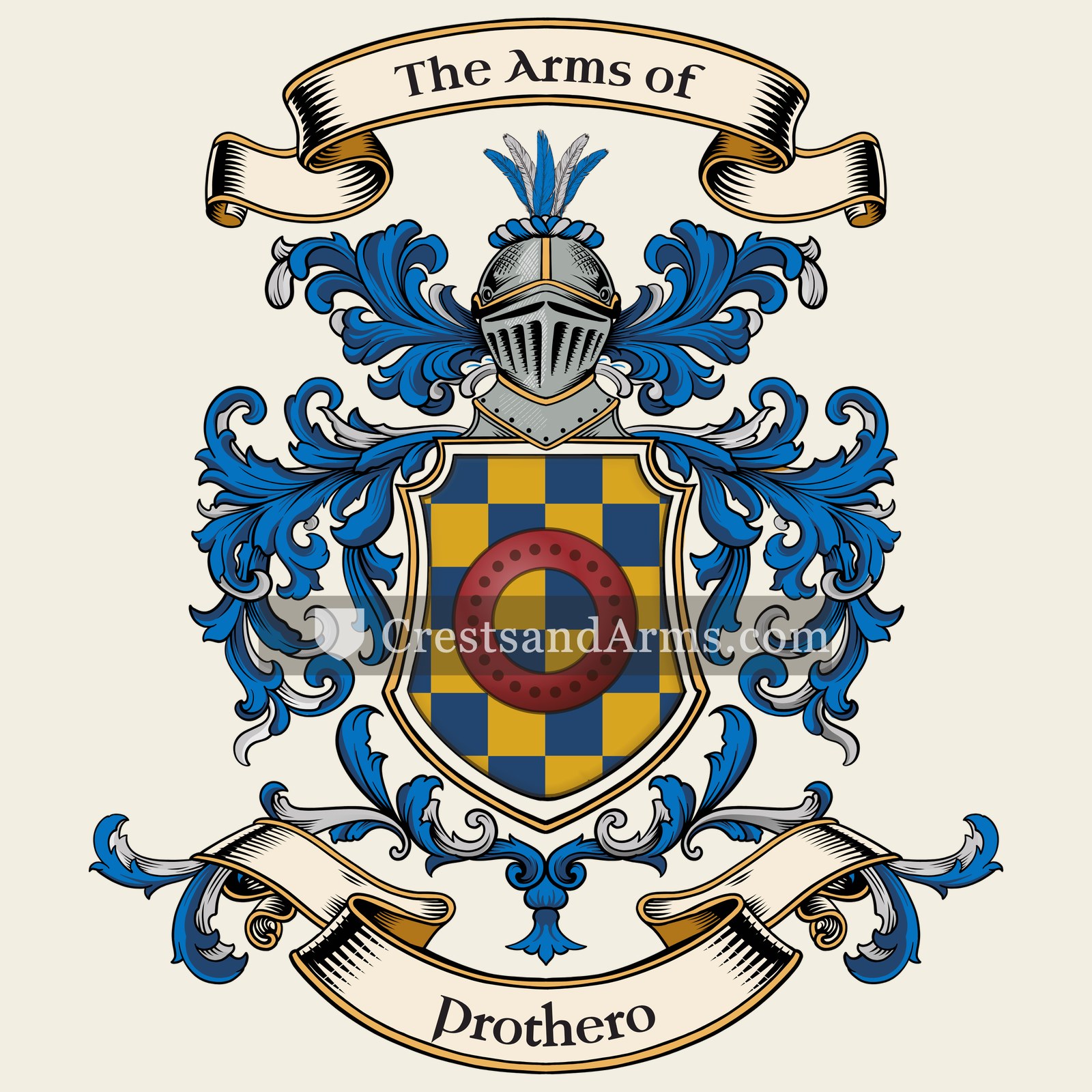The Prothero coat of arms, drawn from the recorded blazon