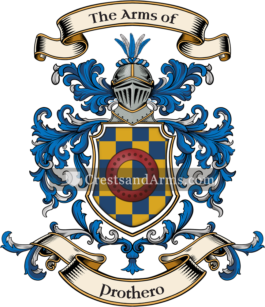 The Prothero coat of arms, drawn from the recorded blazon