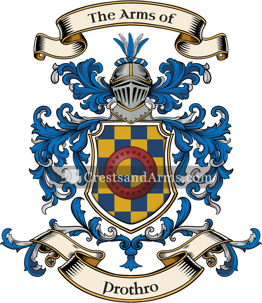 The Prothro coat of arms, drawn from the recorded blazon