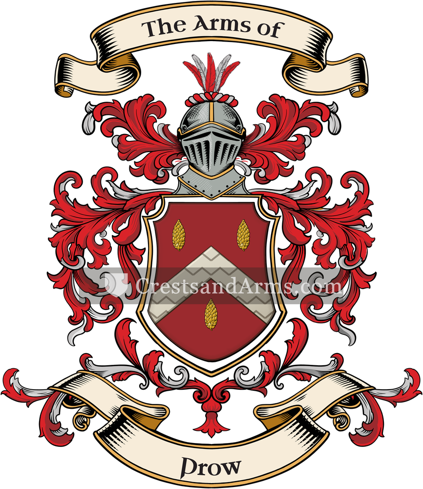 The Prow coat of arms, drawn from the recorded blazon